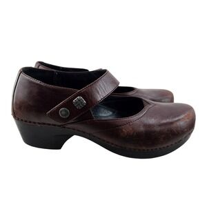 Dansko Mary Jane Clogs Brown Leather Strap Block Heel Shoes Womens 40 US 9.5-10